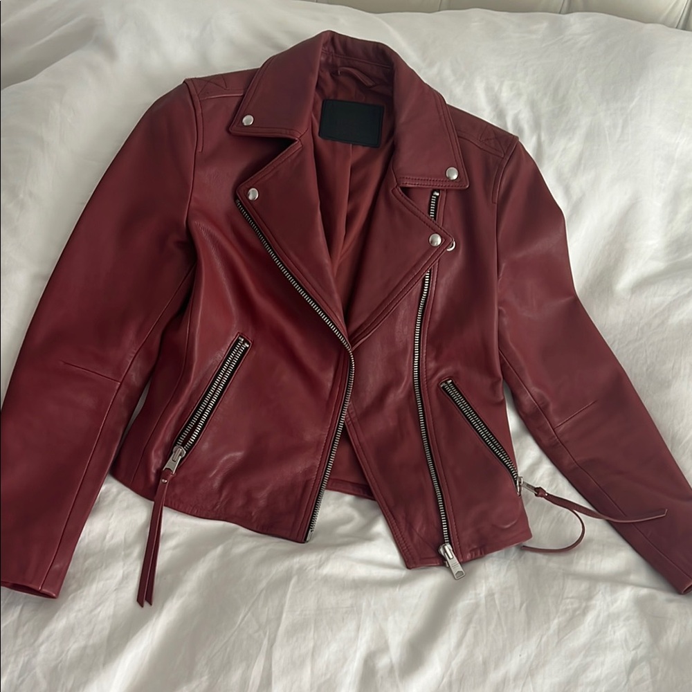 All Saints Dalby Slim Fit Leather Biker Jacket- size 38/6 - Picture 4 of 6